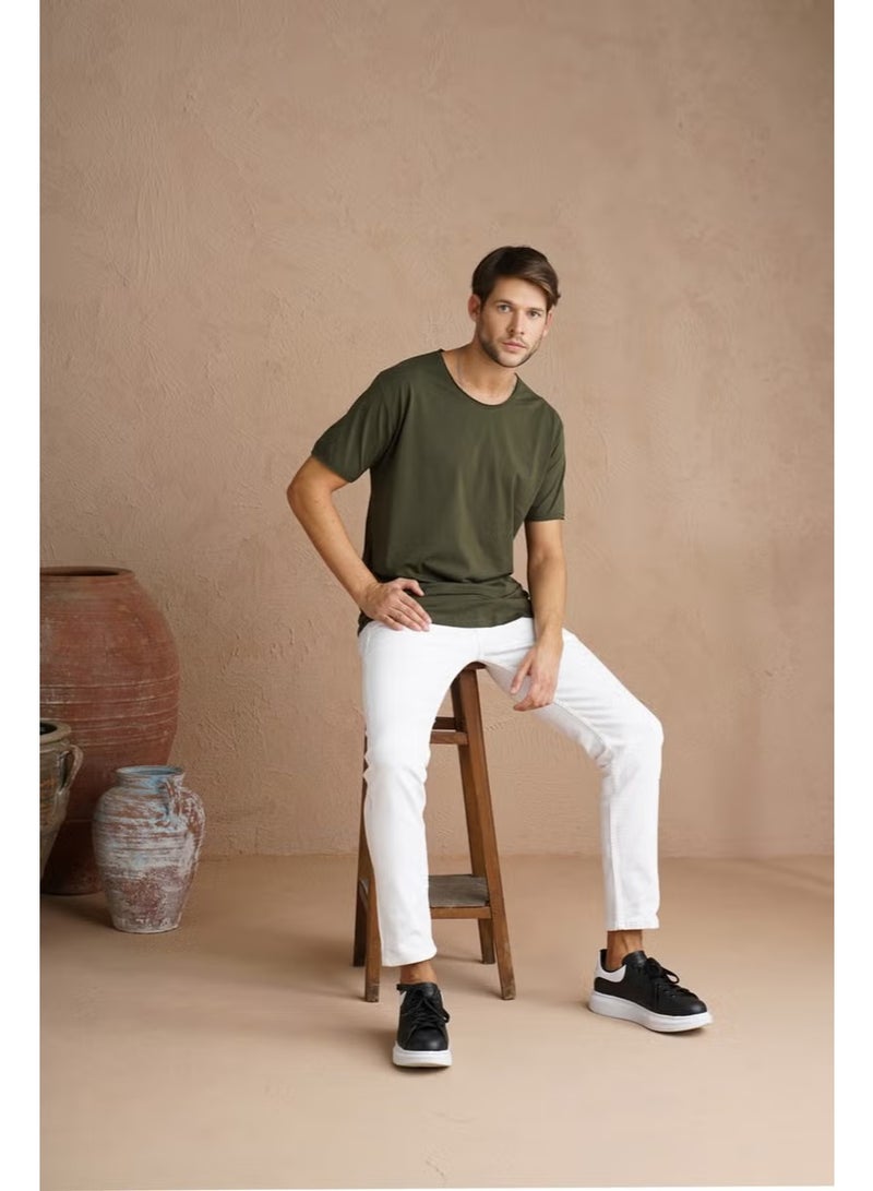 Cool Tarz Cool Style Men's Dark Khaki Sloppy Collar Loose T-SHIRT-TCPS001R67S - Image 4